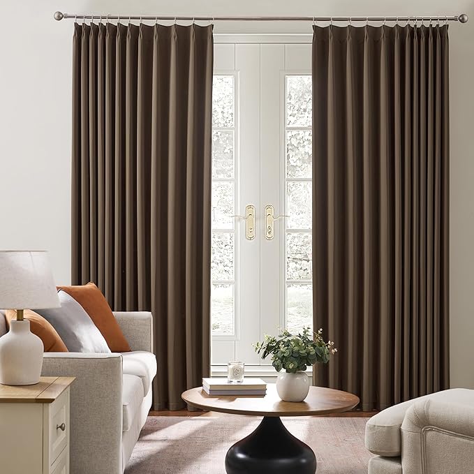 Brown Pinch Pleated 60 Inch Wide Curtains 60 x 90, Thermal Insulated Noise - Image 4