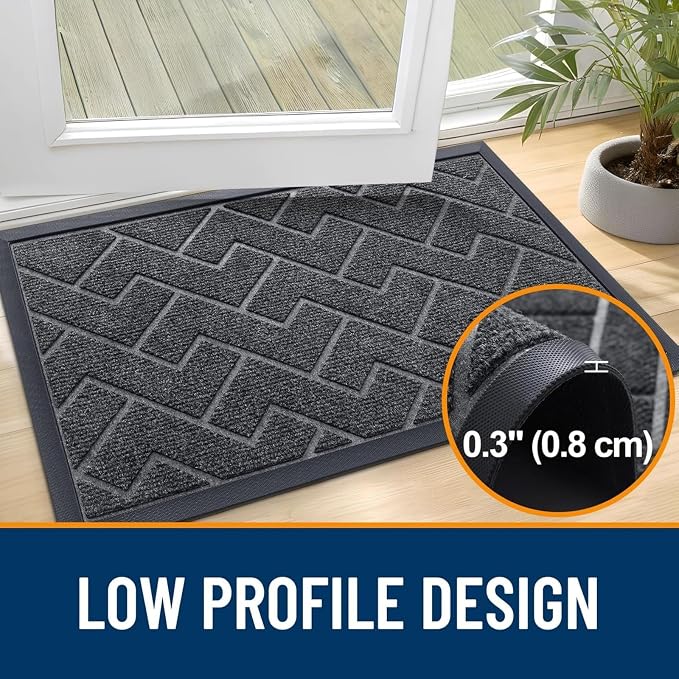OLANLY Front Door Mat Outside 71x47, All-Season Absorbent Rubber Doormat | Grey - Image 4