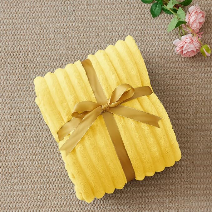 BEDELITE Striped Fleece Throw Blanket, Custard Yellow, Soft Cozy, Lightweight - Image 6