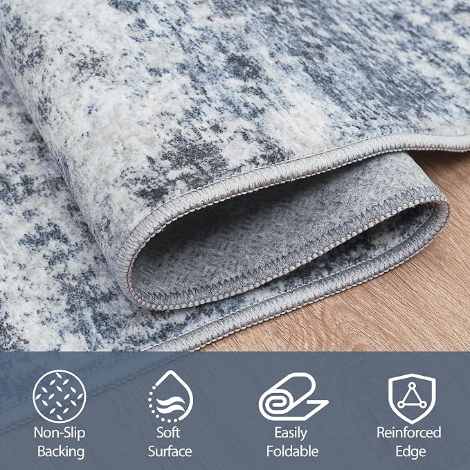 8x10 Area Rugs for Living Room Washable Bedroom Dining Room Blue Grey | Modern - Image 4