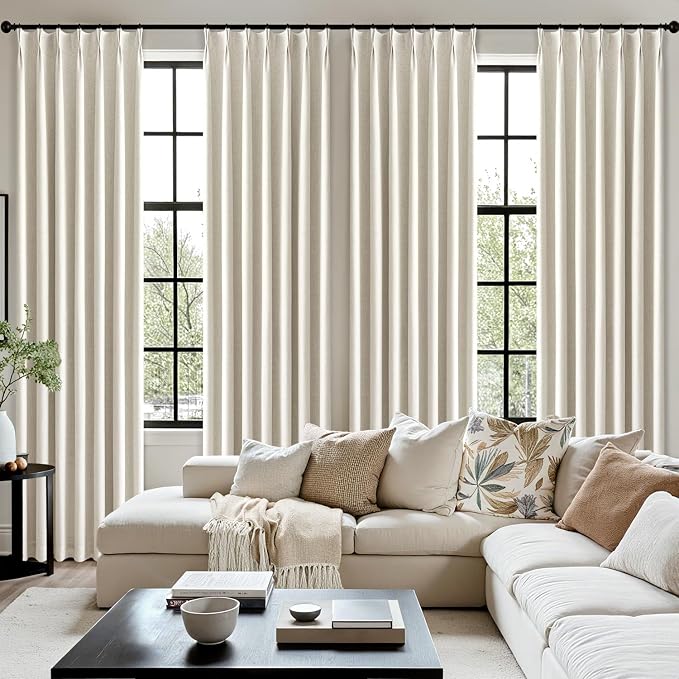MIULEE Natural Pinch Pleated 100% Blackout Linen Curtains 40x92 Inches | Room - Image 7