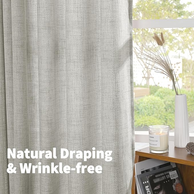 YoungsTex Light Grey Linen Curtains 40 Inch Length - Image 5