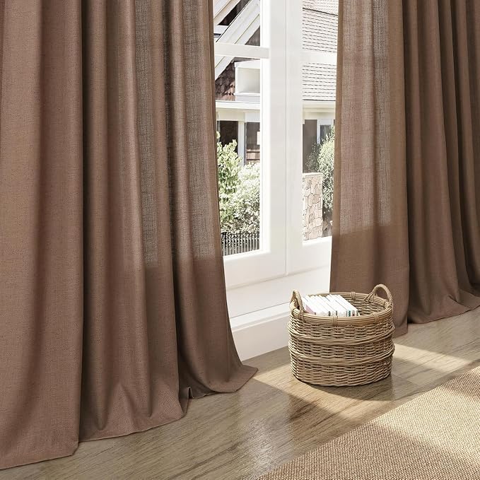 Caramel Brown Linen Curtains for Living Room 92 Inches Long Back Tab Light - Image 5