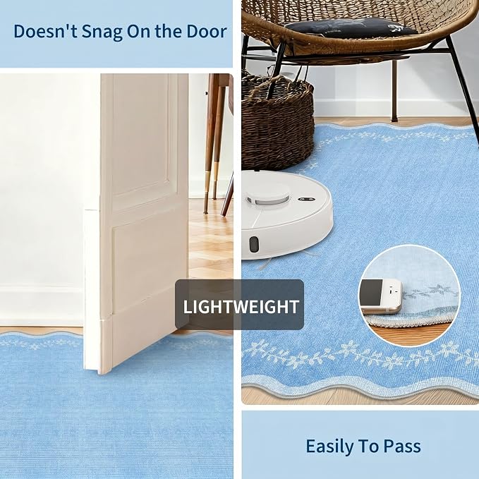 GarveeHome 5x7 Scalloped Area Rug Blue Washable Bedroom Living Room Rug | Soft - Image 5