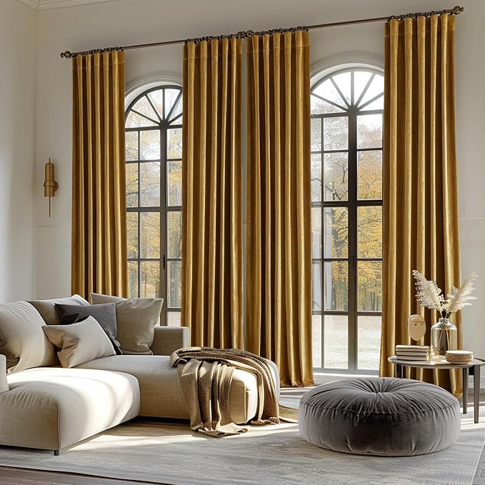 MIULEE Gold Velvet Curtains 52x90 inches Luxury Blackout Curtains | Thermal - Image 5