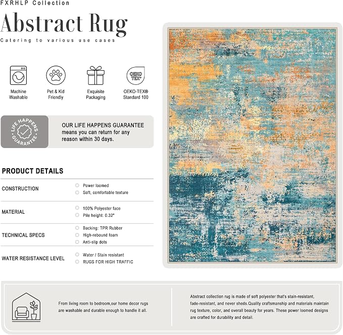 5x8 Area Rug Living Room: Modern Washable Soft Carpet Rosy Haze | - Image 3