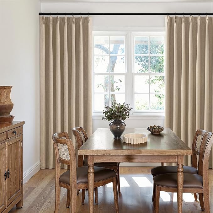 MIULEE Taupe Pinch Pleated 100% Blackout Linen Curtains 40x108 Inches | Room - Image 7