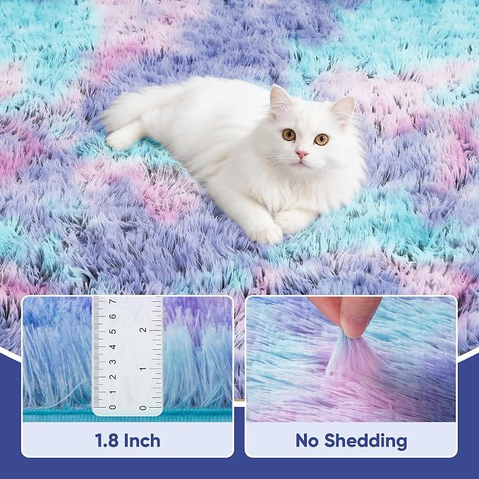 PLHXFR 6x9 Area Rugs Living Room: Fluffy Bedroom Soft Shag Rug Kid Rainbow | - Image 5