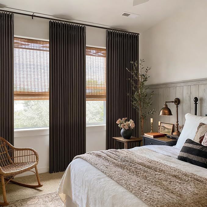 102 Inch Pinch Pleat Linen Dark Brown Semi Sheer Modern Curtains 2 Panels | 102 - Image 7