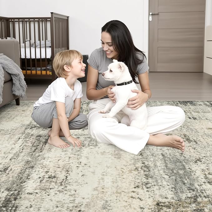 2.6x10 Washable Runner Rug:Modern Abstract Soft Carpet Ash Brown | - Image 2