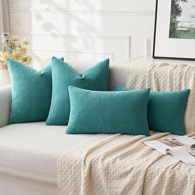 MIULEE Teal Chenille Couch Throw Pillow Covers, 16x16 | Set of 2, Soft Coastal - Image 2