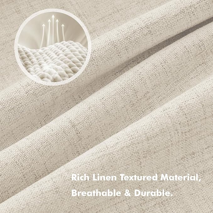 MIULEE 100% Blackout Linen Curtains 42 x 72 Inch Light Ivory 2 Panels | Thermal - Image 3