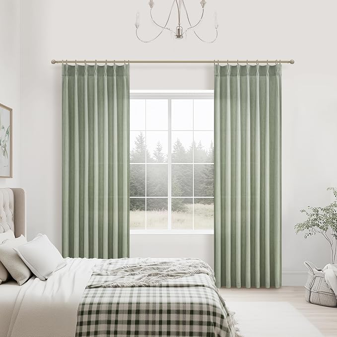 Sage Green Pinch Pleated Sheer Curtains 84 Inches Long - Image 6