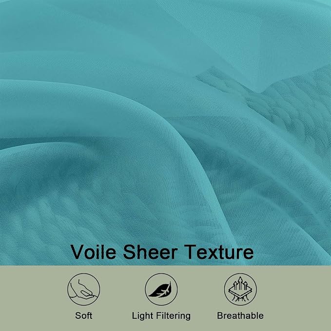 Extra Long Turquoise Sheer Curtains 96 Inches Long 2 Panels Set, Soft - Image 5