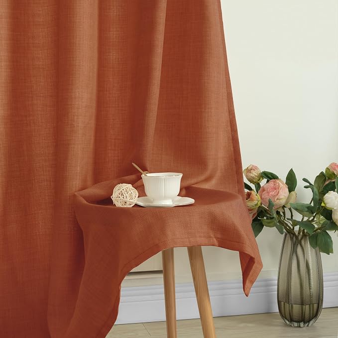 Terracotta Linen Curtains for Living Room 84 inch Length 2 Panels | Light - Image 8