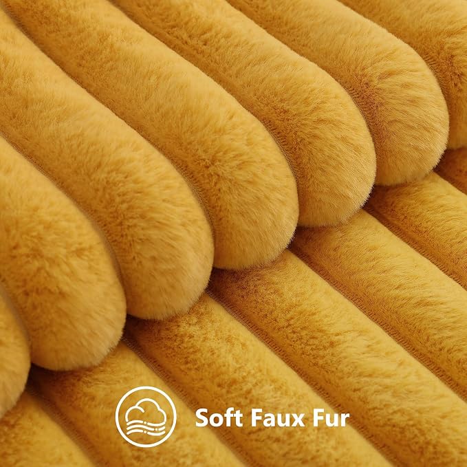 decorUhome Fall Faux Fur Throw Pillow Covers 26x26 Set of 2 Mustard Yellow | - Image 2