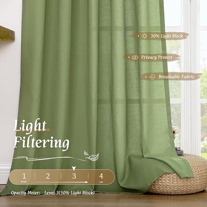 Light Filtering Linen Curtains 63 inches Long - Image 4