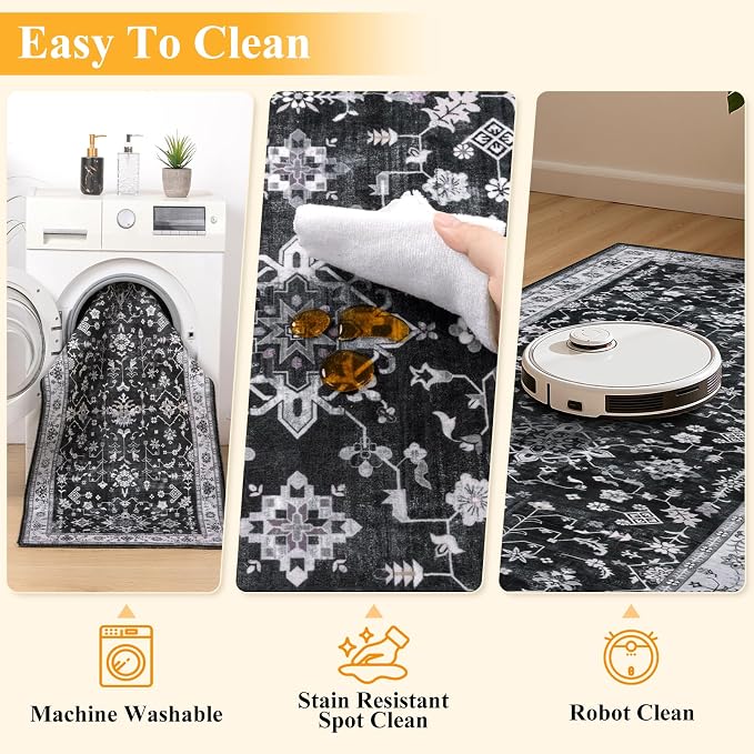 HEBE Hallway Runner Rug 2'x8', Washable Non Slip Kitchen Rug Runner | Soft Boho - Image 4