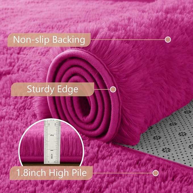 6x9 Large Hot Pink Fluffy Soft Area Rug Non-Slip - Image 6