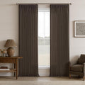 Dark Brown Linen Pleated Memory Shape Light Filtering Curtains 86 Inch Long | by Twodrapes