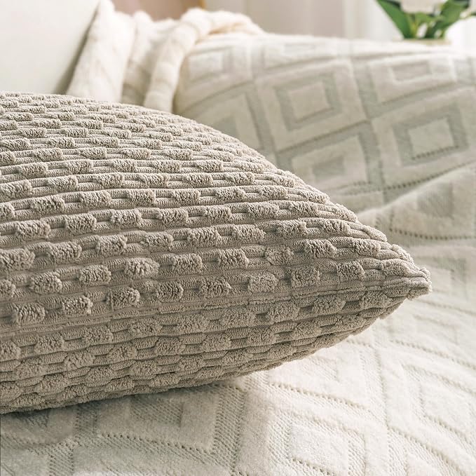 Set of 4 Taupe Decorative Throw Pillow Covers 20x20 Inch Corduroy Pillow Covers - Image 6