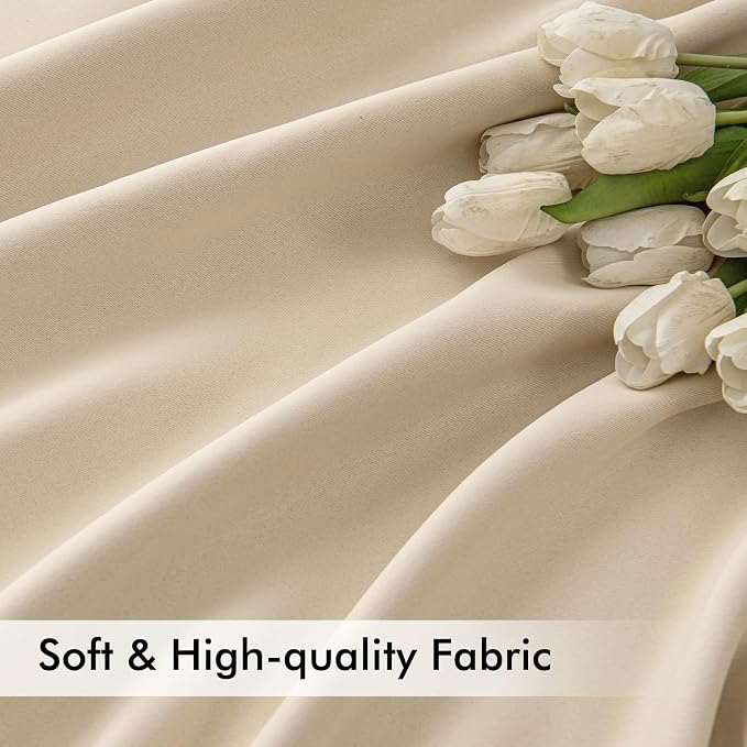 MIULEE Cream Beige Back Tab Blackout Curtains 52x72 Inches Long 2 Panel Set | - Image 6