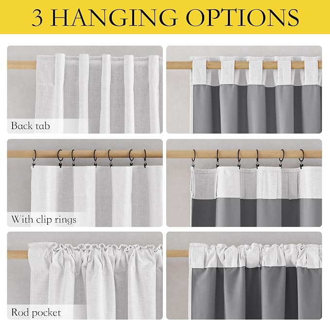 NICETOWN Linen 100% Blackout Cafe Curtains, Thermal Insulated & Noise Reducing - Image 2