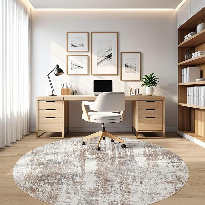 LOONGRUG Round Rug 10x10 Washable Circle Large Neutral Modern Rugs Brown | - Image 7