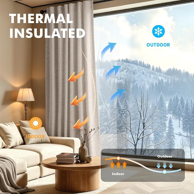 MIULEE 100% Blackout Linen Curtains 42 x 96 Inch Natural 2 Panels | Thermal - Image 4