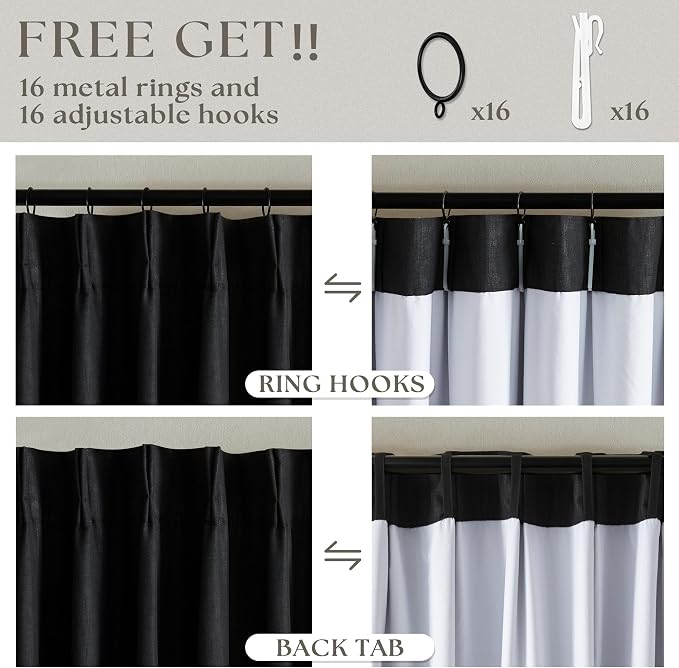 Black Pinch Pleated Linen Blackout Curtains 90 Inches Long - Image 6