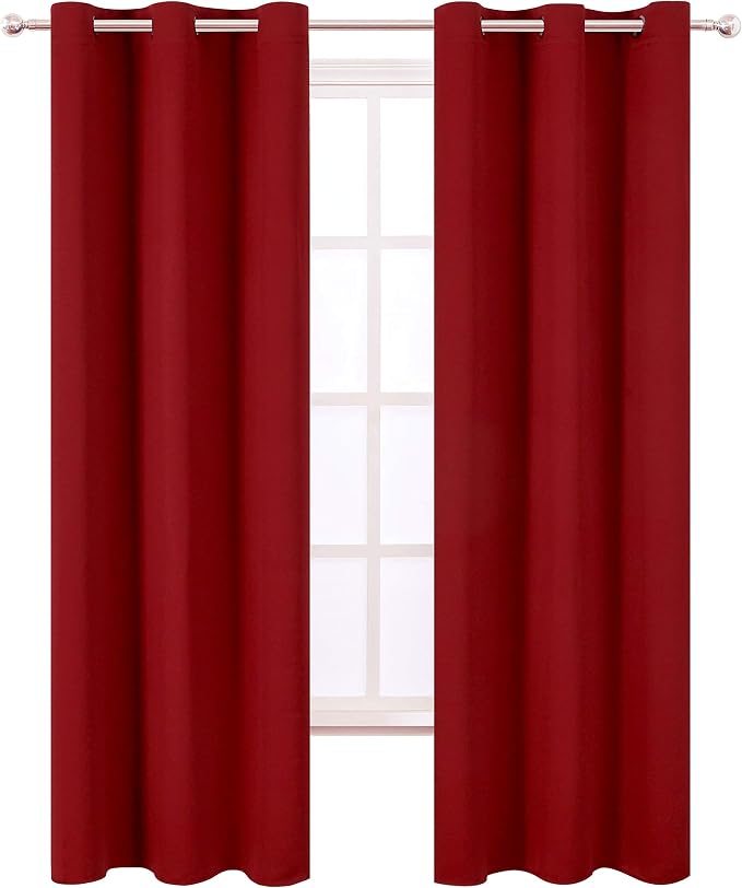 Red Thermal Blackout Curtains/38 x 84 Inch/Set of 2 Panels Room Darkening - Image 2