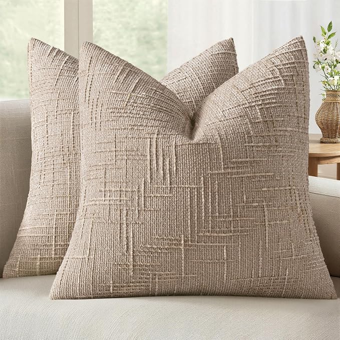 MIULEE Chenille Textured Euro Throw Pillow Covers Oatmeal 26x26 Set of 2 | by MIULEE