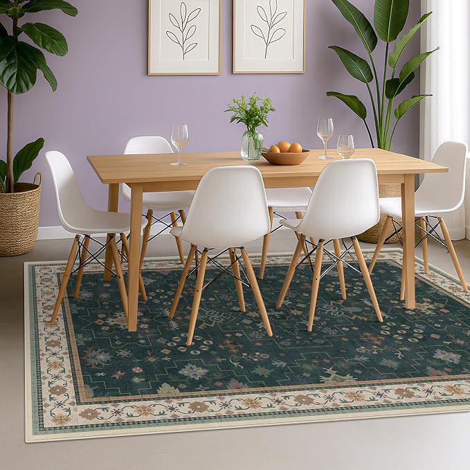 Dark Green Oushak 5x8 Living Room Rug - Image 4