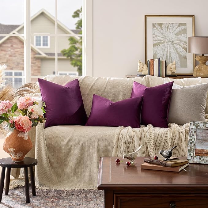GIGIZAZA Velvet Pillow Covers 12x20 Decorative Pillows Pack of 2 Purple | Throw - Image 2
