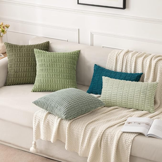 MIULEE Corduroy Decorative Throw Pillow Covers 18x18 Sage Green Pack of 2 | - Image 4