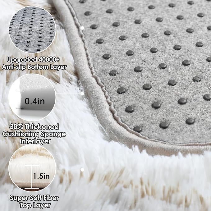 7x9 Area Rugs for Living Room Bedroom, Fluffy White and Beige Geometric Rug | - Image 5