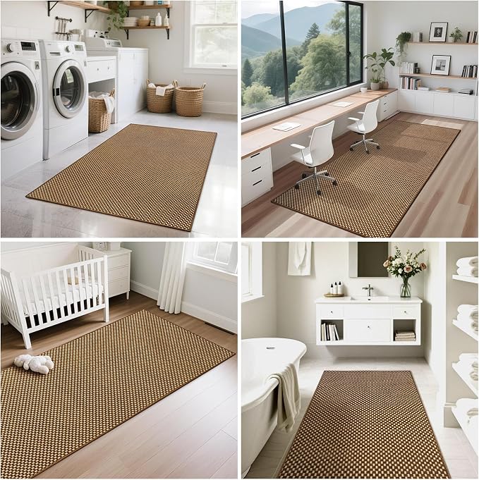Hallway Runner Rug Long Kitchen Runner Washable Dark Brown 2x8 ft | Boho Woven - Image 8
