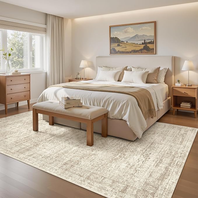 Soalmost 7x9 Area Rug for Living Room Washable Rugs Non-Slip Beige | Low-Pile - Image 8