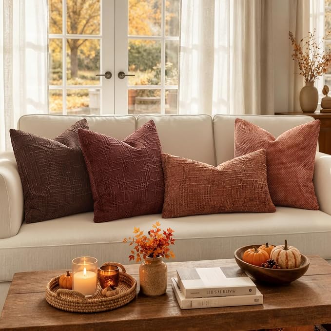 MIULEE Chenille Textured Fall Throw Pillow Covers Burnt Orange 20x20 | Set of 2 - Image 3