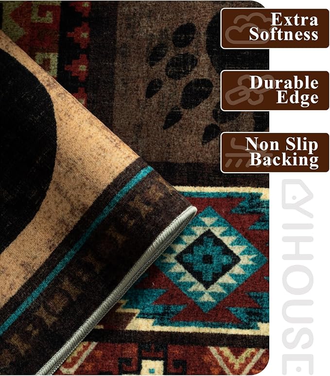 Rustic Cabin Rugs for Living Room 9x12, Wildlife Bear & Deer Area Rug, Washable - Image 6