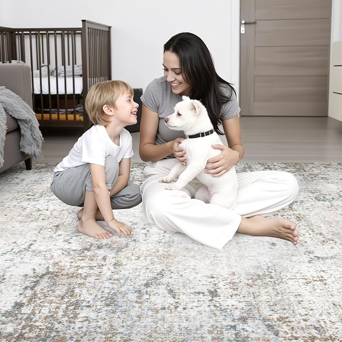 Round Area Rug Living Room: 8 ft Modern Washable Carpet Brown | - Image 8