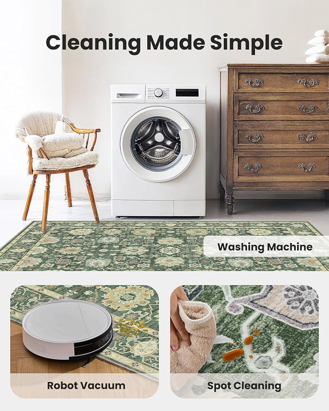 AMADA HOMEFURNISHING 2x6 Washable Entry Rug, Vintage Non-Slip & Low-Pile - Image 5