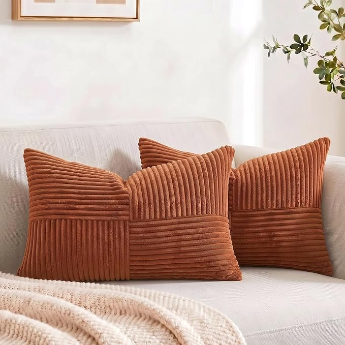 Fancy Homi 2 Packs Rust Lumbar Decorative Throw Pillow Covers 14x22 Inch by Fancy+Homi