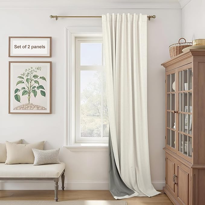 60 Inch Extra Wide Curtains for Windows 120 to 140 Blackout Linen 90 Inch Long by Pitalk