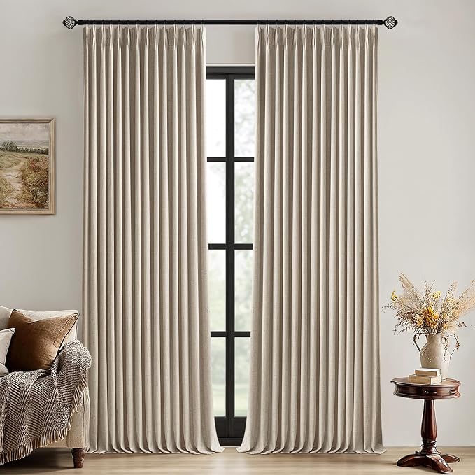 MIULEE Sand Pinch Pleated 100% Blackout Linen Curtains 40x90 Inches | Room by MIULEE