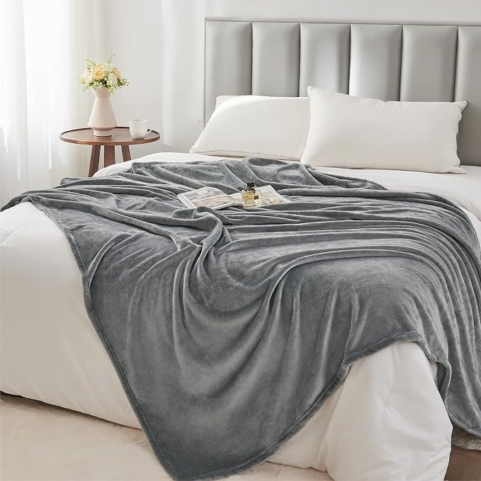BEDELITE Fleece Blanket Soft Plush King Size Bed Blanket Grey 108"x90" | Ultra - Image 5
