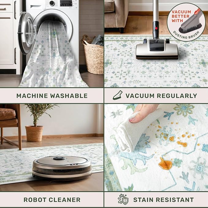 Washable Oushak 2x8 Bathroom Runner Rug - Image 4