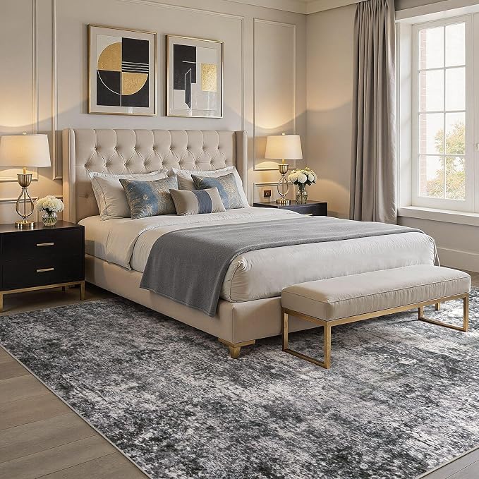 DMOYEST Area Rug Living Room Rugs 9x12 Washable Abstract Grey Carpet | Neutral - Image 3