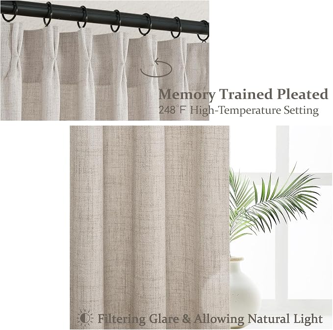 Semi Sheer Natural Linen Greyish Brown Curtains 86 Inches Long 2 Panels Set - Image 3