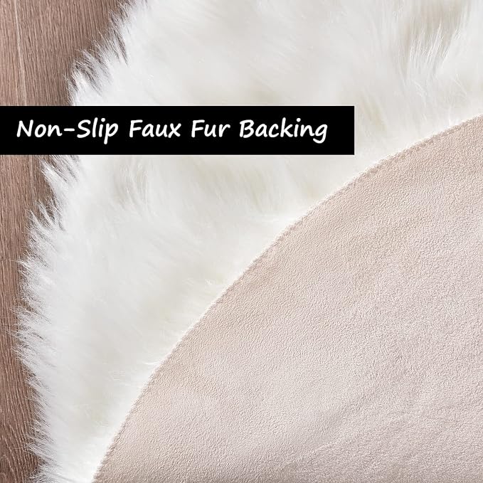 Goolela White Round Area Rug 6ft Fluffy Fuzzy Circle Sheepskin Rug - Image 4